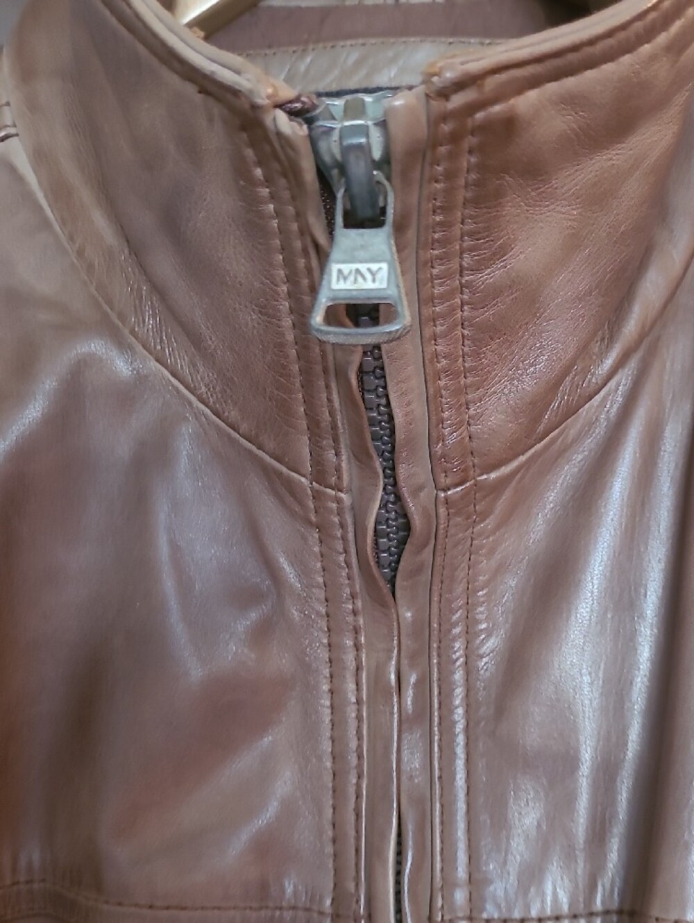 Marc New York Brown Leather Bomber Jacket with Zip Pockets - Picture 5 of 14